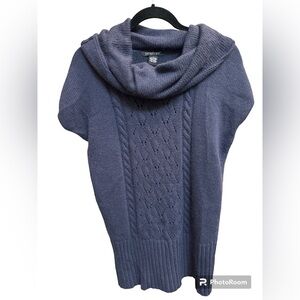 ANGORA PARAPHRASE Rabbit Wool Blue Cowl Neck Short sleeve Sweater Holiday SM EUC